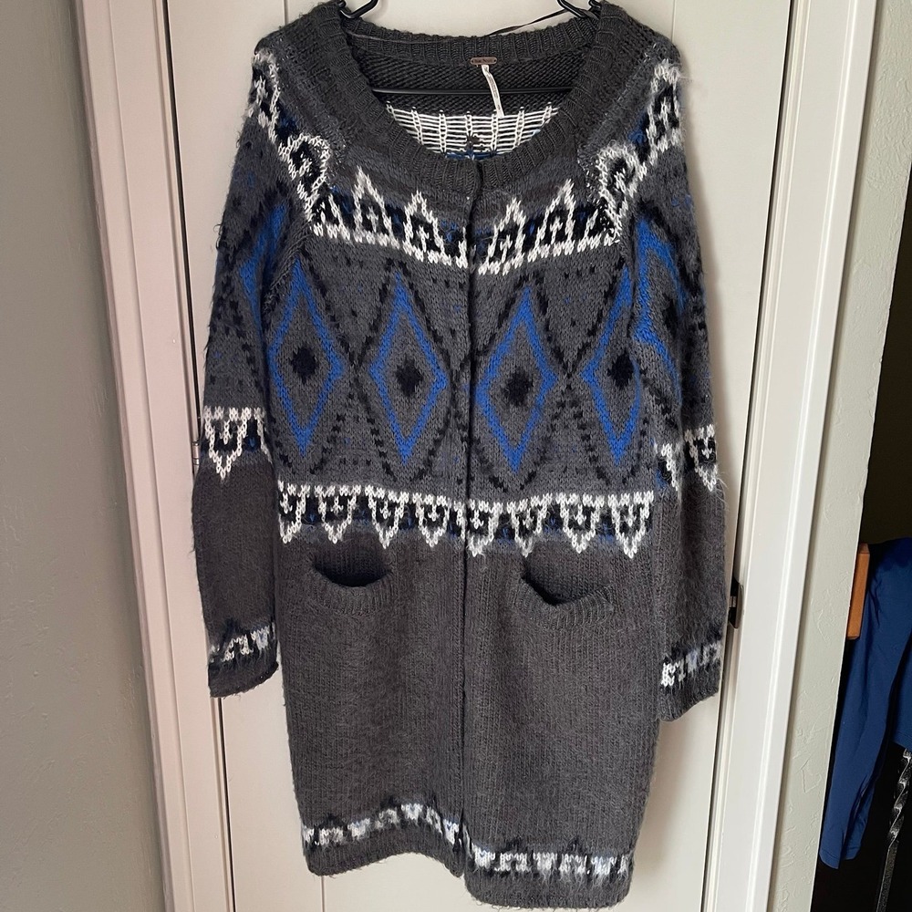 Free People Wool Mohair Sweater Cardigan Small‎ boho Aztec